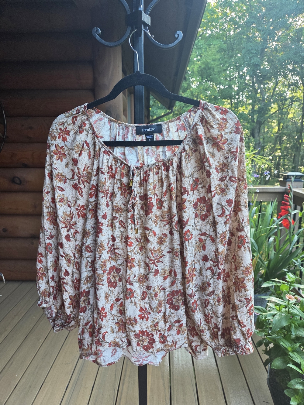 Karen Kane Cream Floral Peasant Blouse - Rust & Tan Accents